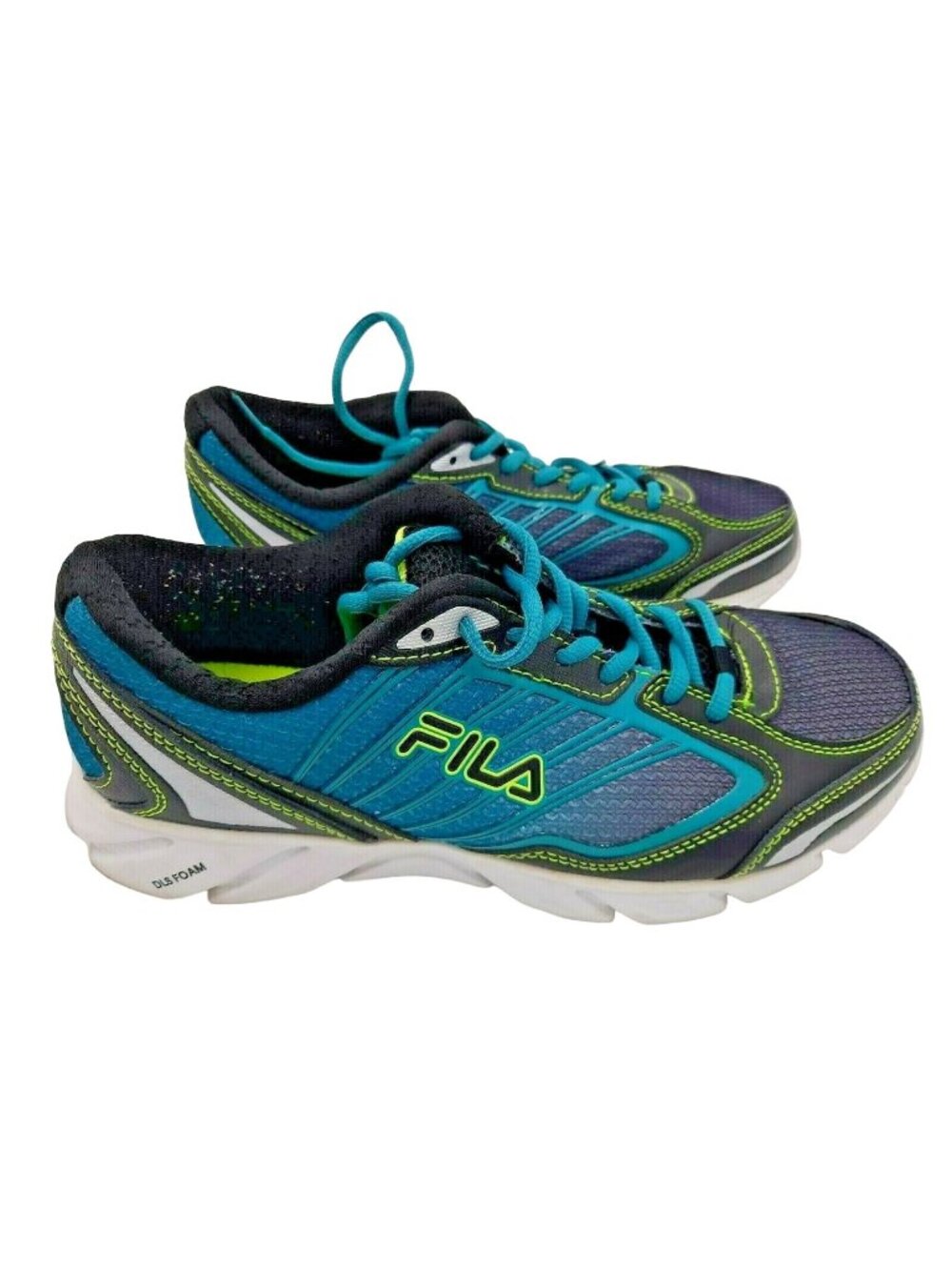 Fila DLS Foam CoolMax Running Shoes Women's Size 10 Black Neon Blue Lace Up